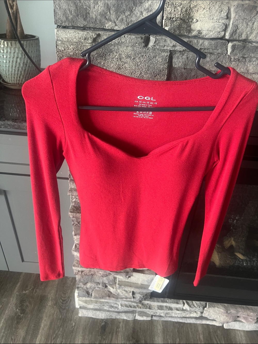 OGL Red Long Sleeve Scoop Neck Women's Top